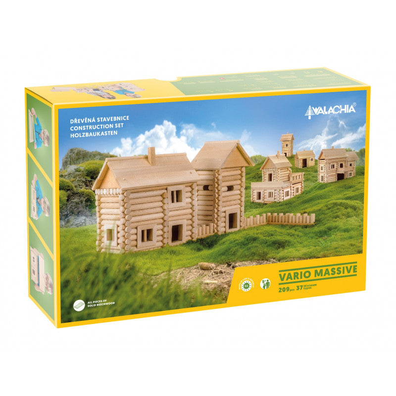 Set constructie arhitectura Vario Massive, 209 piese mari din lemn, Walachia